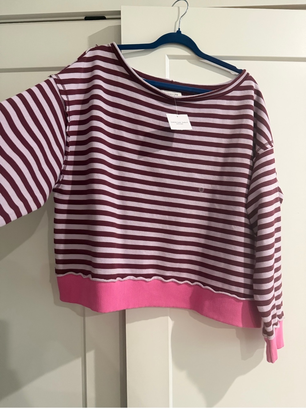 Girls' Pink and Burgundy Striped Crop Sweatshirt